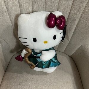 Charming Plush Cat with Teal Dress and Burgundy Bow